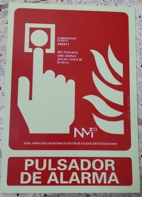 Señal Pulsador Alarma Señal de pulsador de alarma en PVC y material foto luminiscente